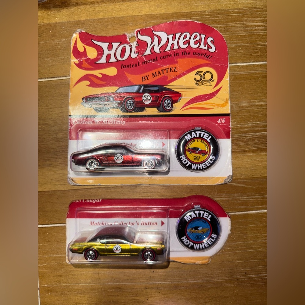 Mattel Hot Wheels 50th Aniversary cars - ‘67 Mustang and 68 Cougar collectable